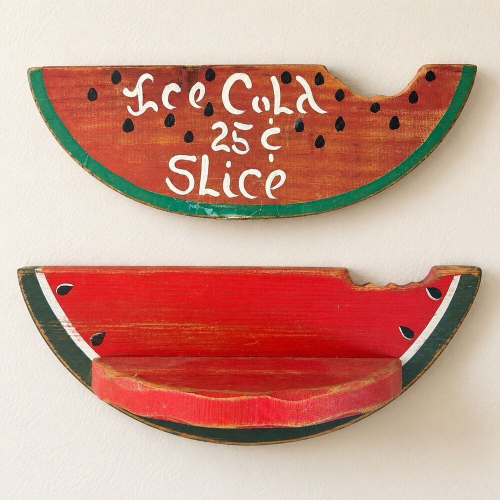 Painted Wood Watermelon Slice Wall Plaque & Shelf Hanging "Ice Cold 25¢ Slice"